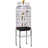 Topeakmart Black Open Top Metal Bird Cage with Rolling Stand