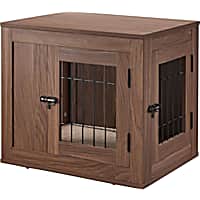 UniPaws Walnut Double Door Wooden End Table Dog Crate