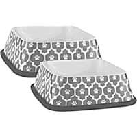 Bone Dry Gray Paw Lattice Square Pet Bowl