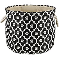 Bone Dry Black Round Polyester Pet Bin Paw Lattice