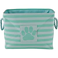 Bone Dry Aqua Rectangle Polyester Pet Bin Stripe With Paw Patch