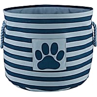 Bone Dry Dark Navy Round Polyester Pet Bin Stripe With Paw Patch