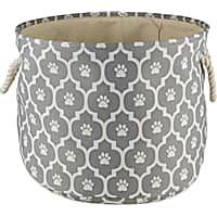 Bone Dry Gray Round Polyester Pet Bin Paw Lattice