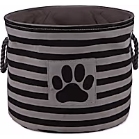 Bone Dry Black Round Polyester Pet Bin Stripe With Paw Patch