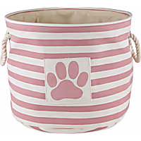 Bone Dry Rose Round Polyester Pet Bin Stripe With Paw Patch