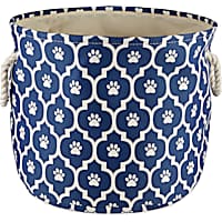 Bone Dry Nautical Blue Round Polyester Pet Bin Paw Lattice