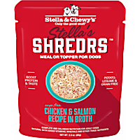 Stella & Chewy's Shredrs Cage Free Chicken & Salmon Recipe in Broth Wet Dog Food