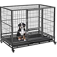 Topeakmart Black Dog Crate with Wire Litter Pans