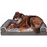 Furhaven Cooling Gel Foam Luxe Faux Fur & Performance Linen Sofa Removable Washable Dog Bed Cover
