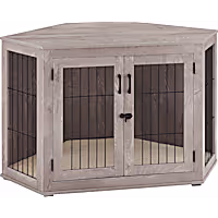 Unipaws Gray Furniture Corner Dog Crate Kennel Wooden with Cushion
