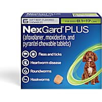 NexGard Plus Flea and Tick Protection Plus Heartworm Disease Preventive for Dogs 8.1 - 17 lbs. (Green)
