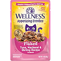 Wellness Appetizing Entrees Flaked Tuna, Mackerel, Shrimp Recipe in Broth Natural Wet Cat Food