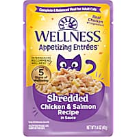 Wellness Appetizing Entrees Shredded Chicken & Salmon Recipe in Sauce Natural Wet Cat Food