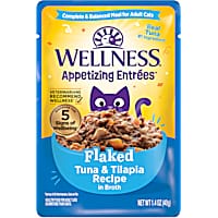 Wellness Appetizing Entrees Flaked Tuna & Tilapia Recipe in Broth Natural Wet Cat Food