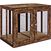 UniPaws Rustic XL Furniture Crate for Large Dogs with Tray and Divider