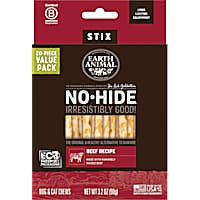 Earth Animal No-Hide Stix Beef Recipe Natural Long-Lasting Rawhide Alternative Dog & Cat Chews