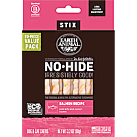 Earth Animal No-Hide Stix Salmon Recipe Natural Long-Lasting Rawhide Alternative Dog & Cat Chews