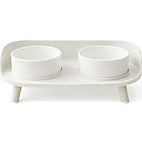 HANAMYA Double Bowl Ceramic Feeder Set for Dogs and Cats