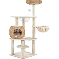 Topeakmart Rattan Cat Tree Tower with Condo and Basket