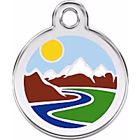 Red Dingo Stainless Steel Enamel Mountains Personalized Engraved Pet ID Tag