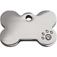 Red Dingo Diamante Polished Stainless Steel Bone Personalized Engraved Pet ID Tag