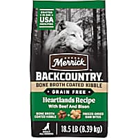 Merrick Backcountry Bone Broth Coated Kibble Heartlands Recipe with Beef and Bison Grain Free Dry Dog Food