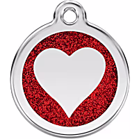 Red Dingo Stainless Steel Enamel Glitter Heart Personalized Engraved Pet ID Tag