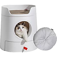 Michu Castle 2-in-1 Semi- Closed Cat Litter Box with Scratch Basin & Scoop Included