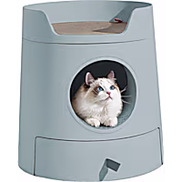 Michu Castle 2-in-1 Semi- Closed Cat Litter Box with Scratch Basin & Scoop Included
