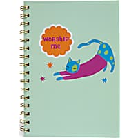 Oodles Worship Me Cat Green Spiral Notebook