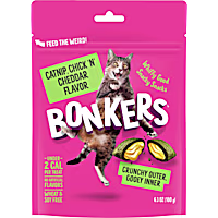 BONKERS Cat Bites Crunchy & Soft Catnip, Chick 'N' Cheddar Flavored Cat Treats