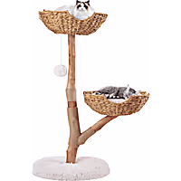 UniPaws Natural Wood Cat Tree with Dual Woven Baskets