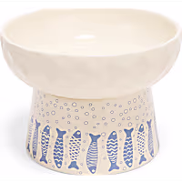 EveryYay Ceramic Pedestal Painted Fish Cat Bowl