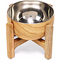 EveryYay Elevated Stainless Steel Dog Bowl and Wooden Stand
