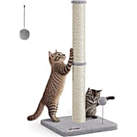 SONGMICS HOME 33.5" Tall Cat Scratcher Post, Sisal Pole with Spring Pompom Toy and Bell, for Medium & Large Cats