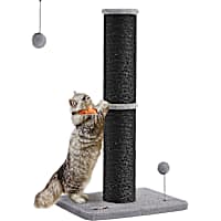 SONGMICS HOME 33.5" XL Tall Cat Scratcher Post, Sisal Pole with Spring Pompom Toy and Bell, for Medium & Large Cats