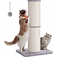 SONGMICS HOME 33.5" XXL Tall Cat Scratcher Post, Sisal Pole with Spring Pompom Toy and Bell, for Medium & Large Cats