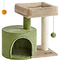 SONGMICS HOME Cat Tree Tower with Sisal Scratching Post, Padded Perch for Kittens & Small Spaces and Camel Brown