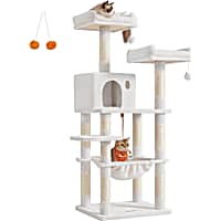 SONGMICS HOME 56.3-Inch Cat Tower - Multi-Level Cat Tree Condo with Hammock, Scratching Posts & Plush Perch