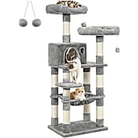 SONGMICS HOME 56.3-Inch Cat Tower - Multi-Level Condo for Indoor Cats with Hammock, Scratching Posts & Plush Perch