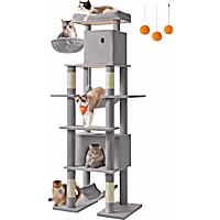 SONGMICS HOME 79.1-Inch XXL Cat Tower \e with Platform, Basket, 2 Caves, 2 Hammocks & Safety Anti-Tip Kit