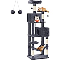 SONGMICS HOME 75.2-Inch Cat Tower with Hammock, 2 Perches, 2 Caves, 5 Scratching Posts & Pompoms
