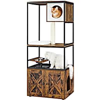 SONGMICS HOME 57.5-Inch Cat Tree Tower with Hidden Litter Box, Bowl Stand, Scratching Post & Washable Cushions