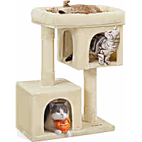 SONGMICS HOME 33.1-Inch Large Cat Tower, Cat Tree with 2 Caves, Scratching Post & Spacious Perch for Cats up to 16 lb