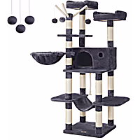 SONGMICS HOME 64.6-Inch Large Cat Tower Activity Center with Hammock, Basket, Removable Fur Ball Sticks & Condo