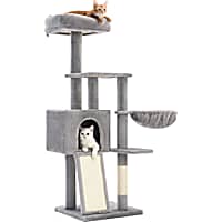 SONGMICS HOME 53.1-Inch Cat Tower with Washable Perch Cover, Scratching Post, Basket & Cave