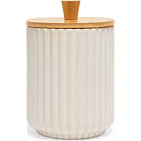 Petco Cream Ribbed Ceramic Treat Jar with Bamboo Lid