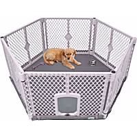 MyPet Petyard Protect, Freestanding 6-Panel Pet Yard with Lockable Pet Door and Attachable SecureMat