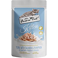 Fussie Cat Pouch Tuna & Salmon with Pumpkin in Goat Milk Mousse & Shreds Kitten Food
