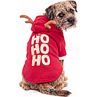 Petco Holiday Ho Ho Ho Antlers Pet Hoodie